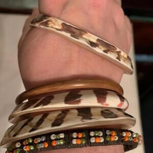 5 Cuff bracelets, shell wood bamboo from Bali